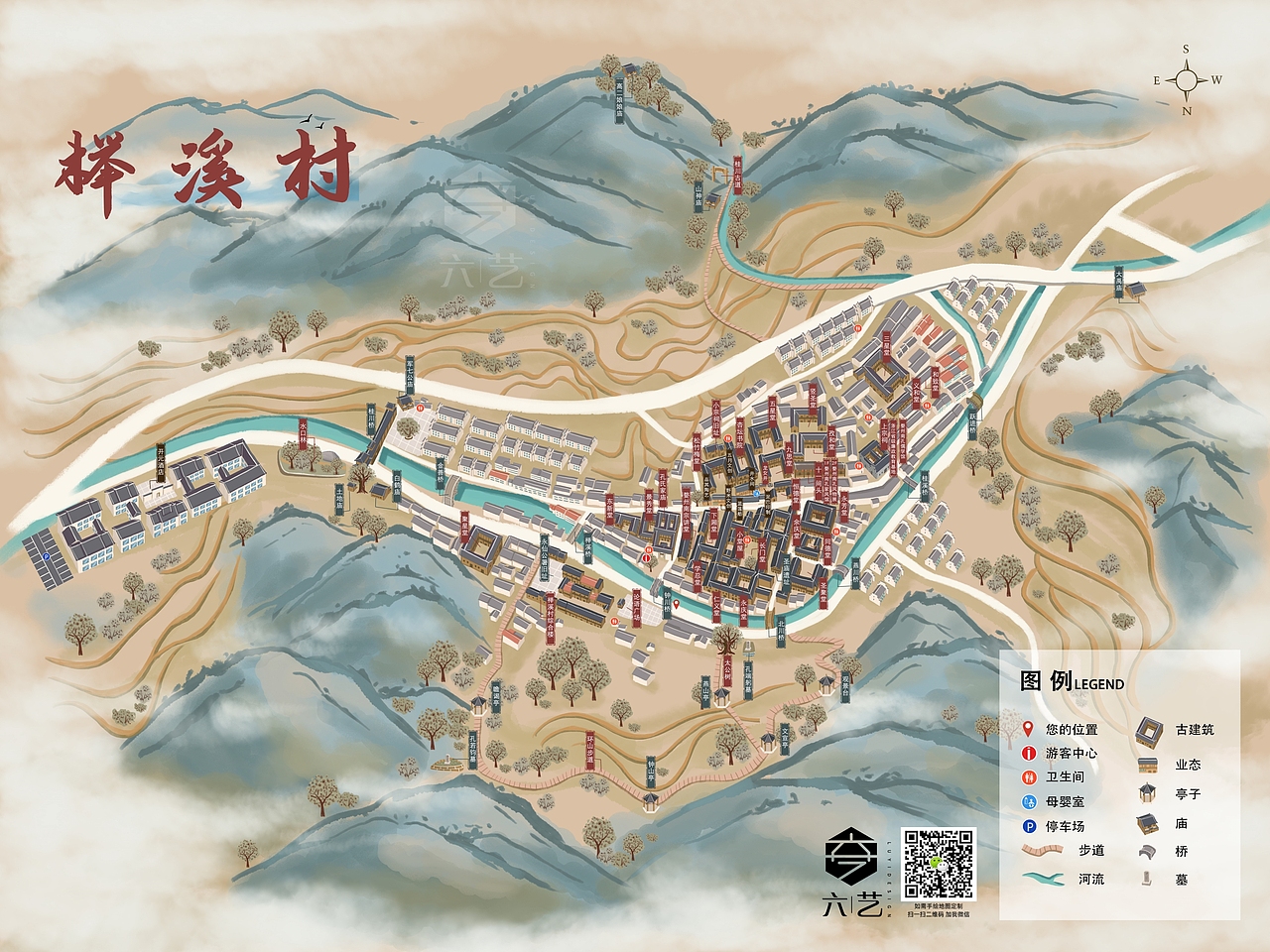美丽乡村古风手绘地图水墨古建筑山水插画（图ZMzU0MTkxNDA0） - 商业插画 - 站酷设计师手绘地图六藝設計原创素材 - 站酷ZCOOL