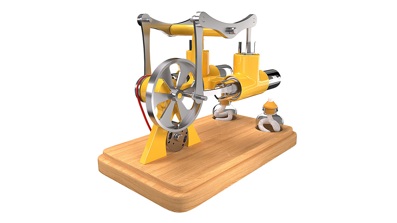 斯特林发动机产品C4D多边形建模(带线稿)+OC渲染