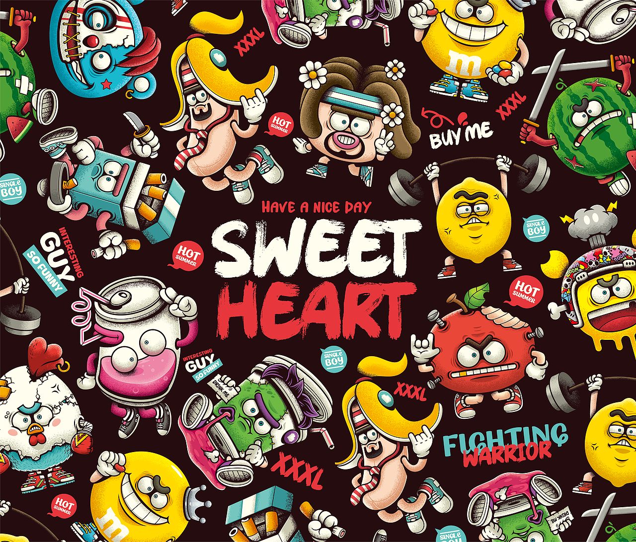 今夏就要“SWEET HEART”T恤图案设计（图ZMzQwMzI2MzA4） - 商业插画 - 站酷设计师狂奔的包子插画铺原创素材 - 站酷ZCOOL