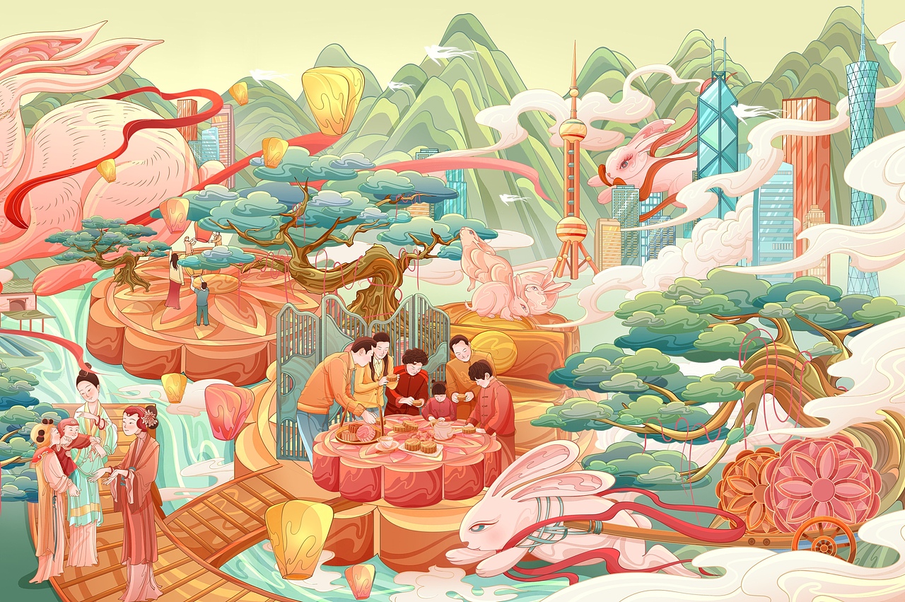 中秋节插画 | 《中秋月下图》下卷