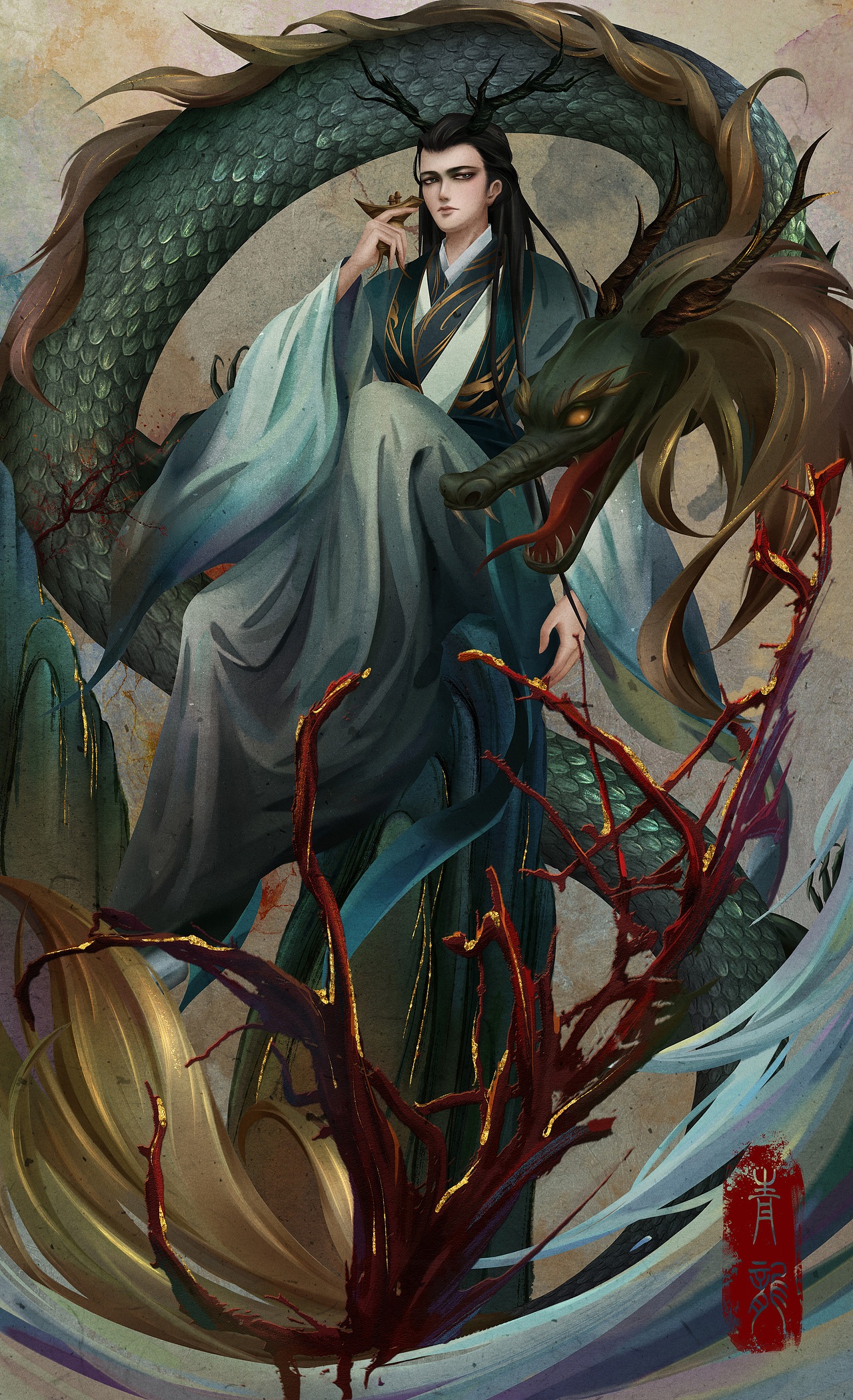 四灵 青龙（图ZMzA0NTA0MDM2） - 商业插画 - 站酷设计师岚Ss原创素材 - 站酷ZCOOL