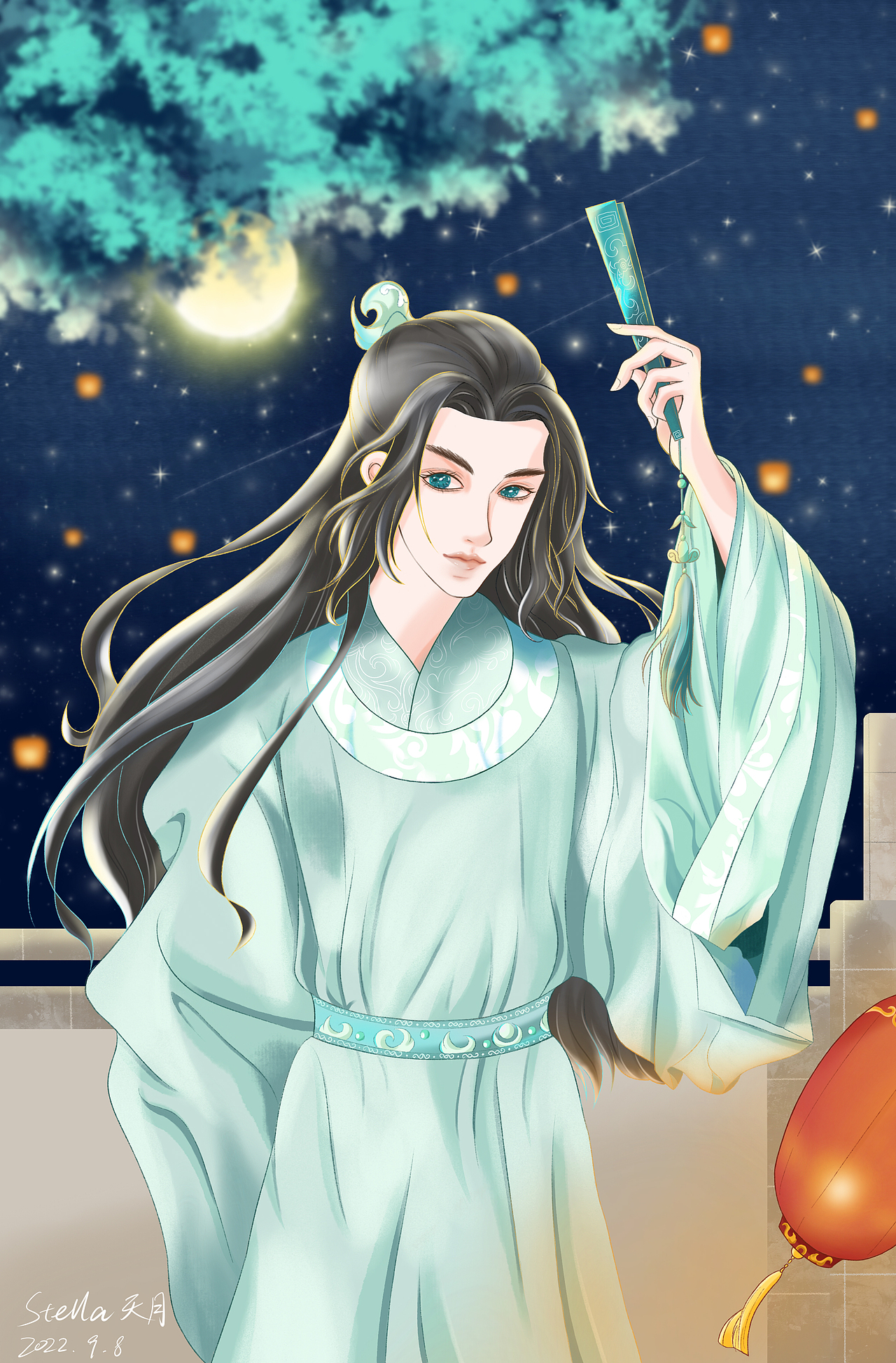 中秋古风人物插画