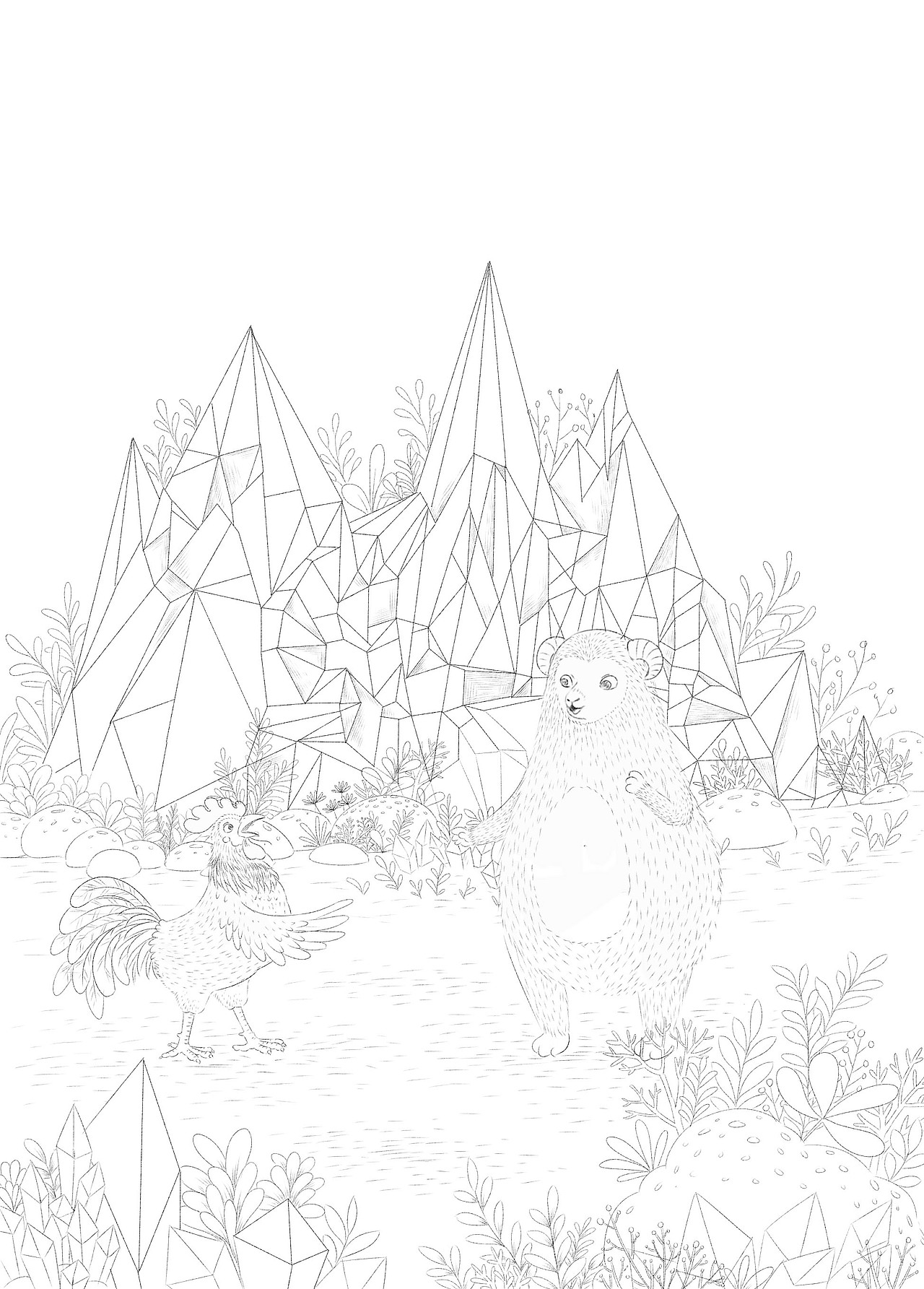 名家故事“彩虹花”桥梁书《失踪的大公鸡》线稿