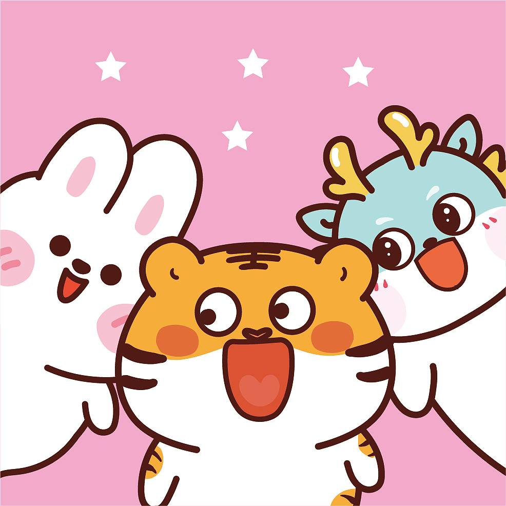 小老虎兔子龙卡通IP插画吉祥物头像徽章
