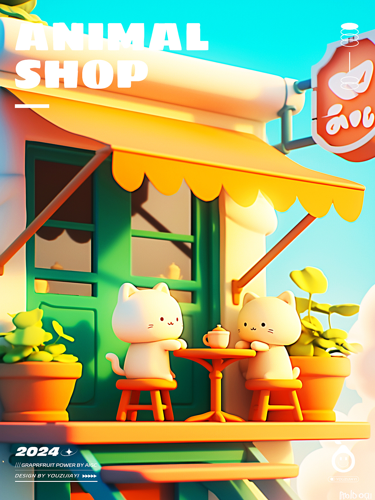 AIGC-运营插画设计【卡通动物微缩场景】