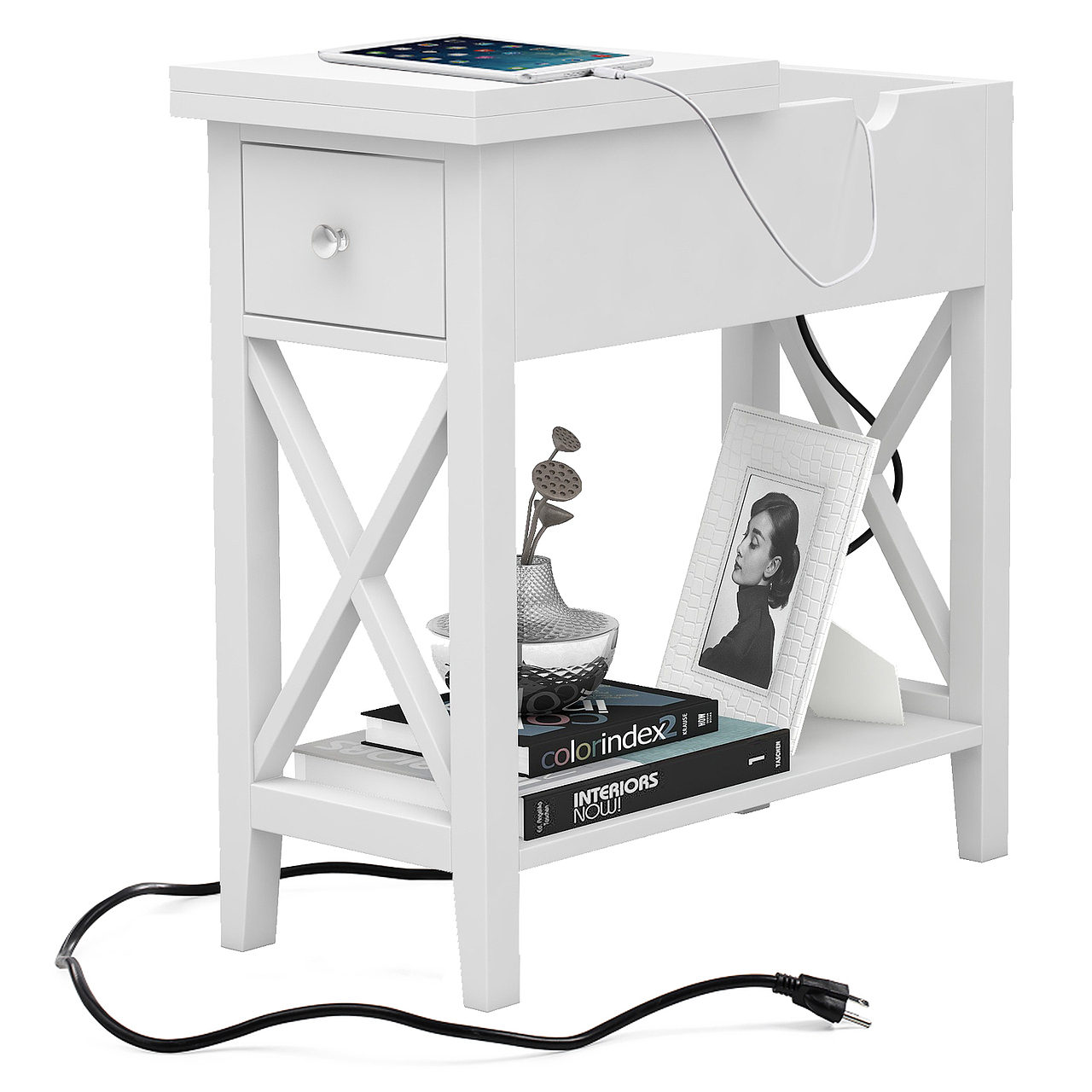 酷家乐-主图-家具-X翻盖一抽边桌-白(排插款)