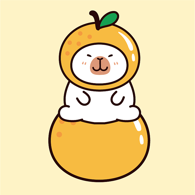 卡皮巴拉水豚萌萌IP卡通形象插画水果系列