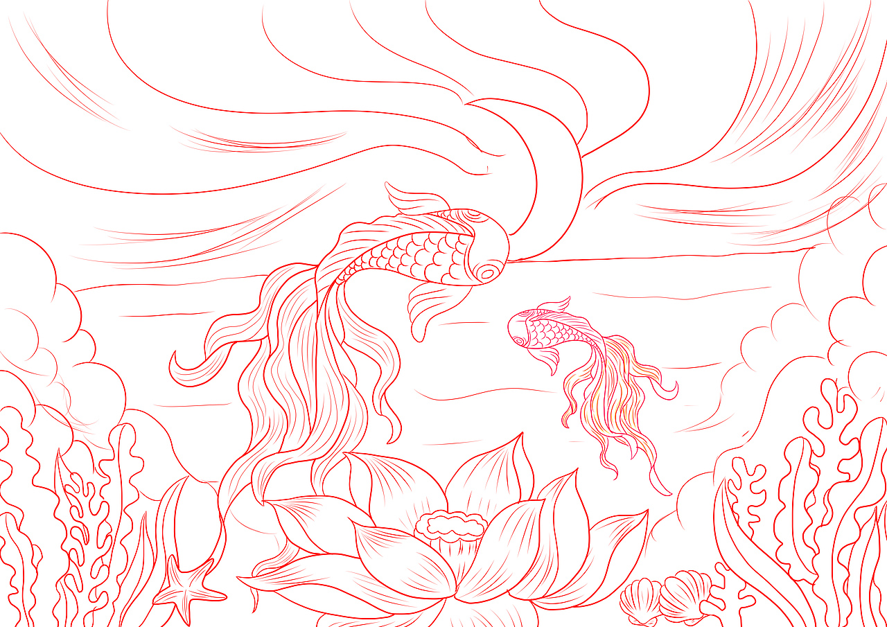 线圈插画鲤鱼戏水（图ZMzEwNDk3MDU2） - 商业插画 - 站酷设计师静啊981104原创素材 - 站酷ZCOOL