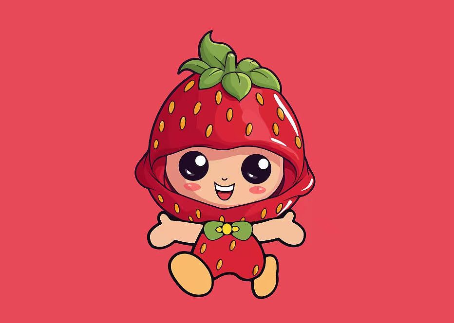 一组卡通草莓娃, 插画 贴纸 logo