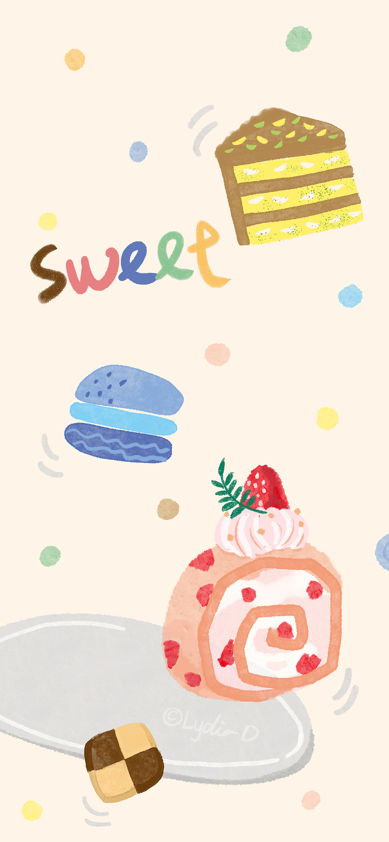 手绘简约壁纸-甜蜜沉甸甸-食物插画