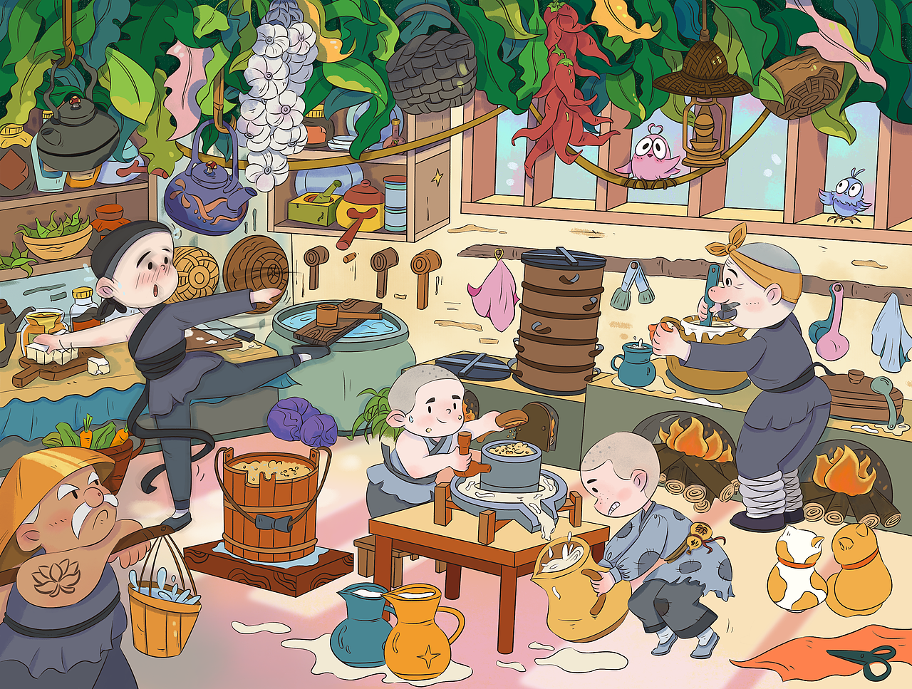 吭哧吭哧！大和尚小和尚都是很会做豆腐的大厨师奥～