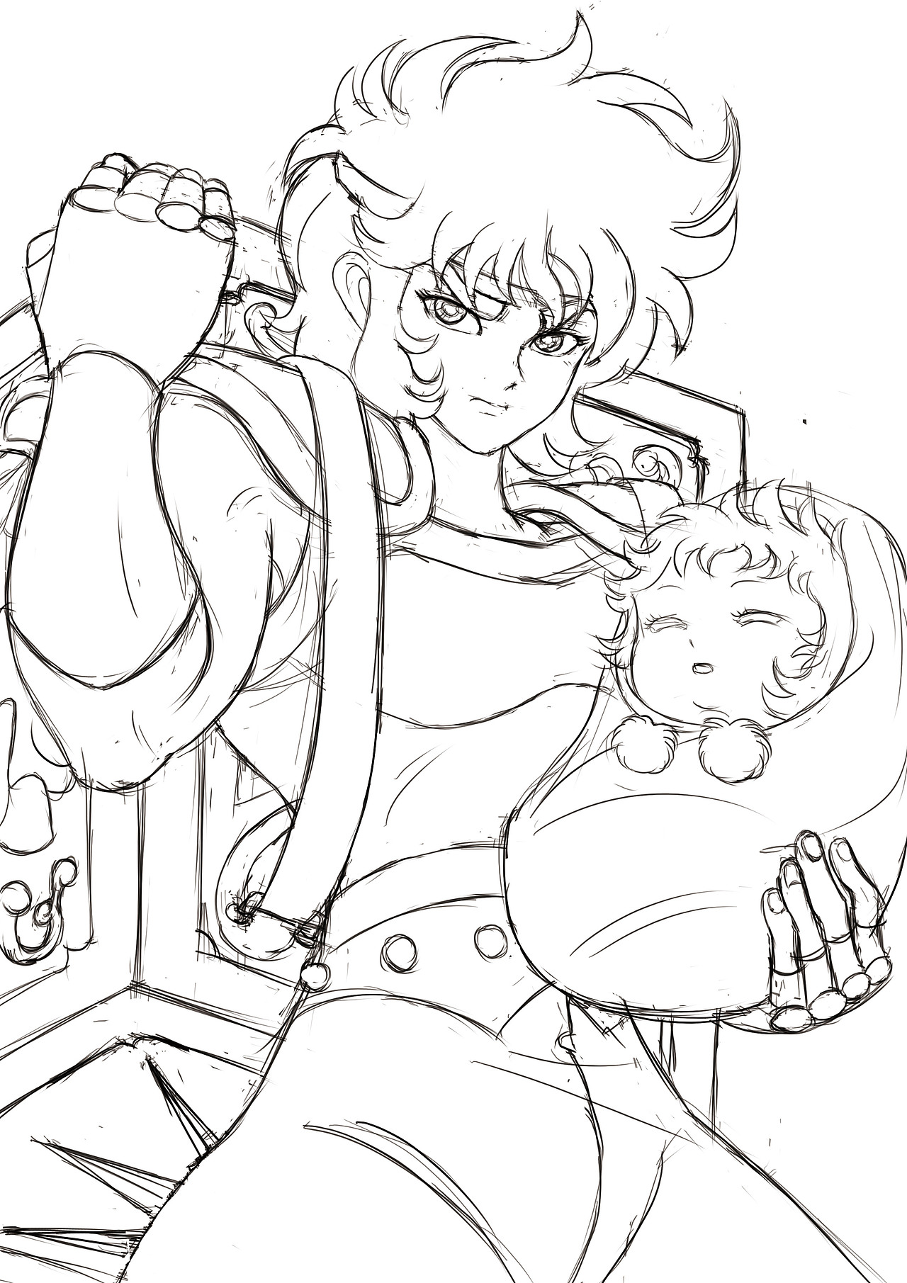 抱着婴儿雅典娜的射手座黄金圣斗士艾洛斯