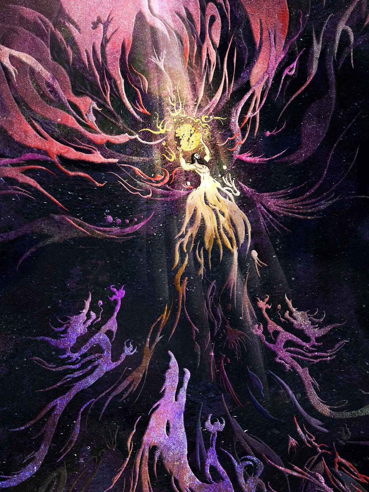 盘古,中国神话传说中的创世神,传说由应龙抚育出生,开天辟地,身陨化