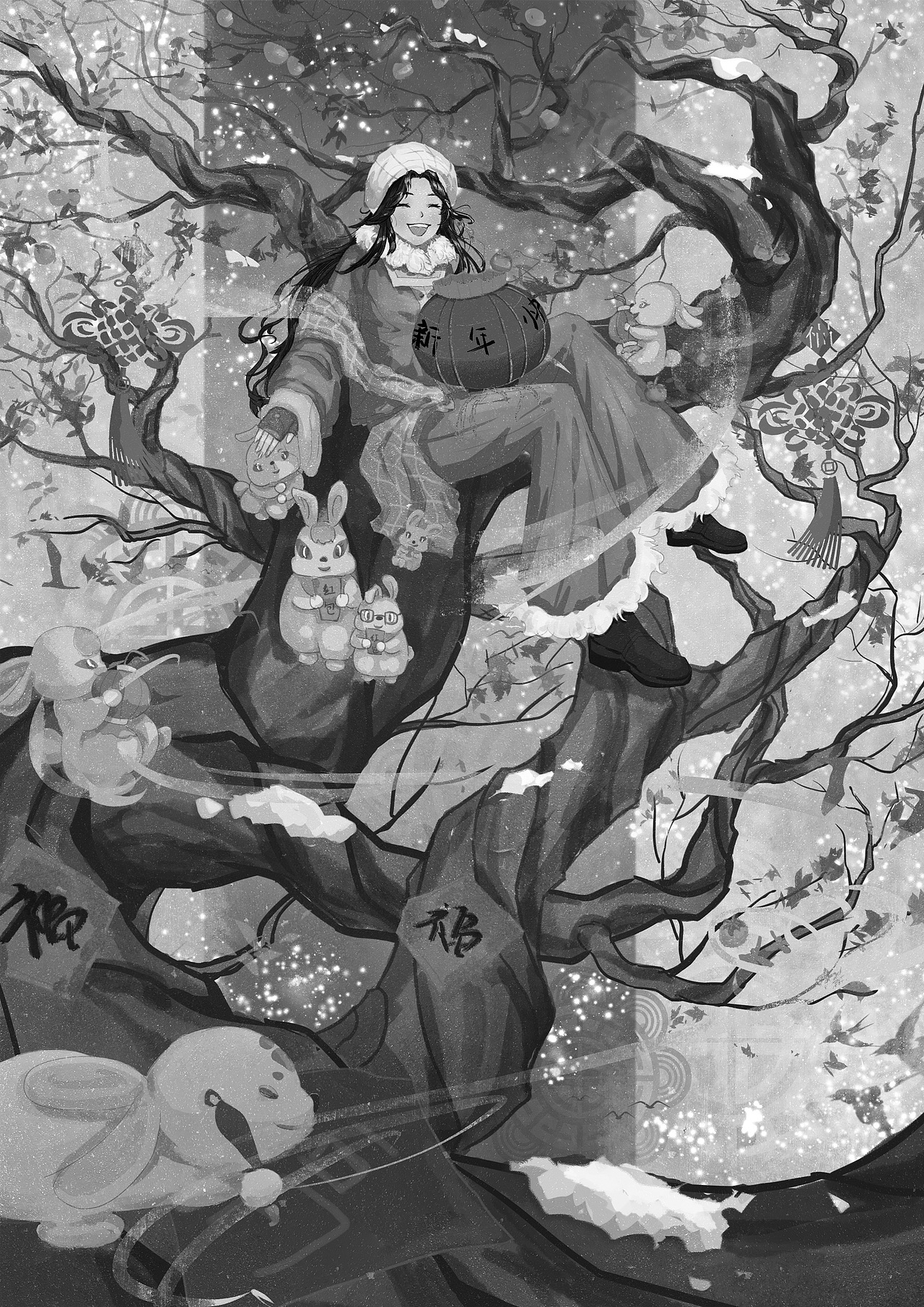 新春贺岁 笑口常开，兔兔来（图ZMzI2MDcxOTI0） - 商业插画 - 站酷设计师熬夜狸原创素材 - 站酷ZCOOL