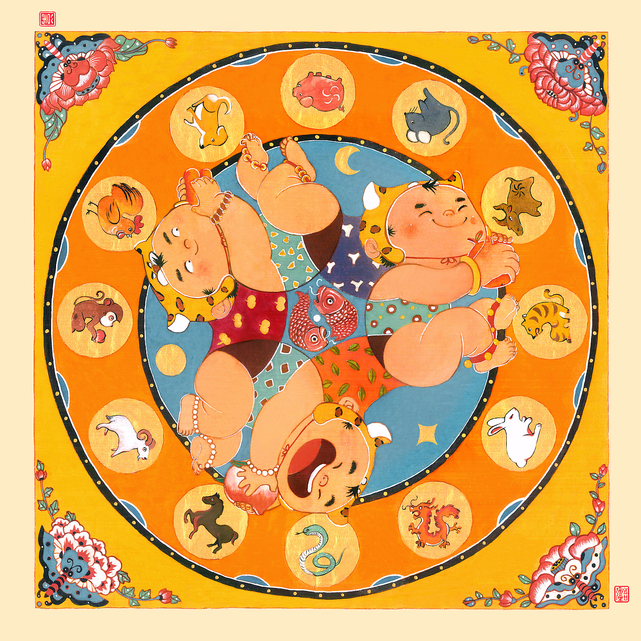 虎墩年画（图ZMzM5NDU5MTE2） - 艺术插画 - 站酷设计师珍妮玛黛晋原创素材 - 站酷ZCOOL