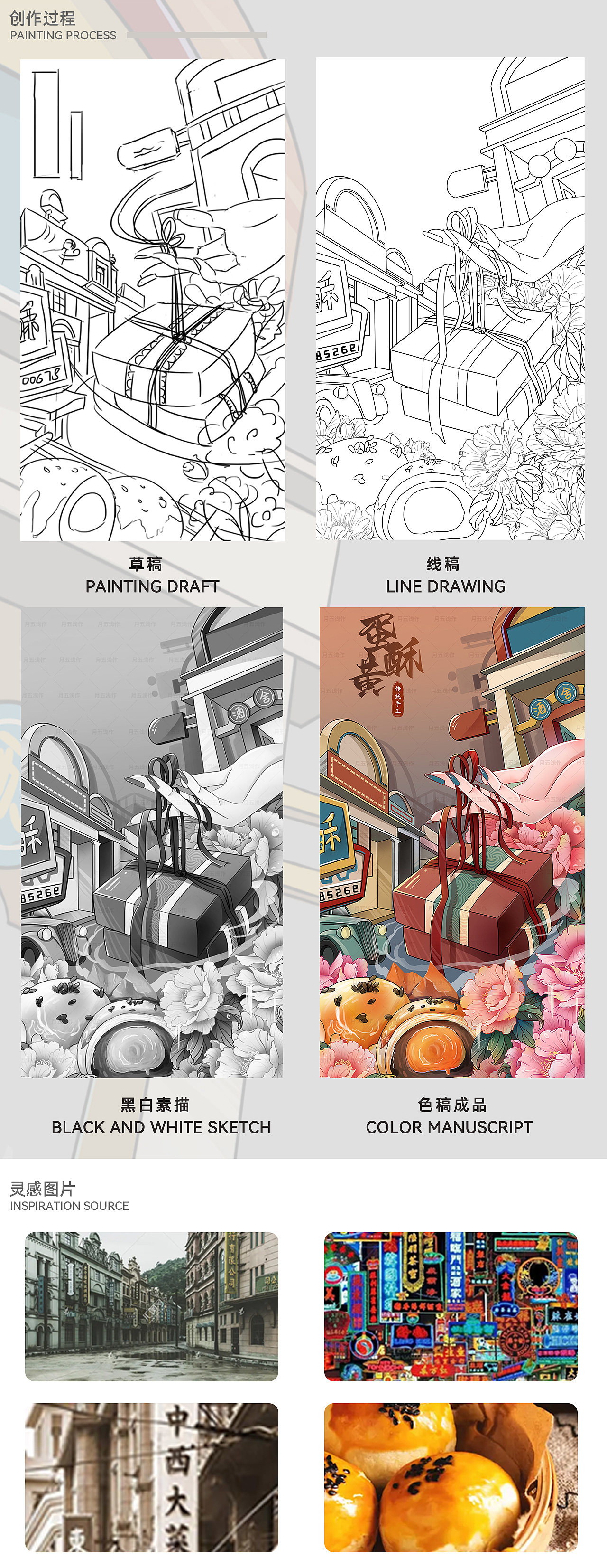 国潮复古民国风蛋黄酥插画宣传包装海报设计