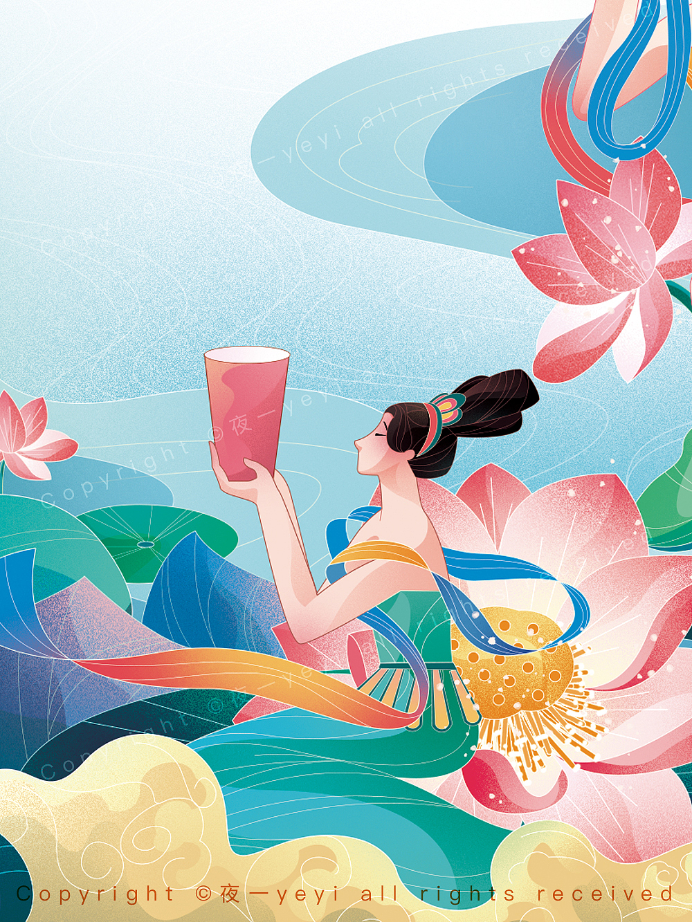 新国潮‖当敦煌飞天女遇上荷花鲜果茶（图ZMzUzMjc2NjYw） - 商业插画 - 站酷设计师半山屿原创素材 - 站酷ZCOOL