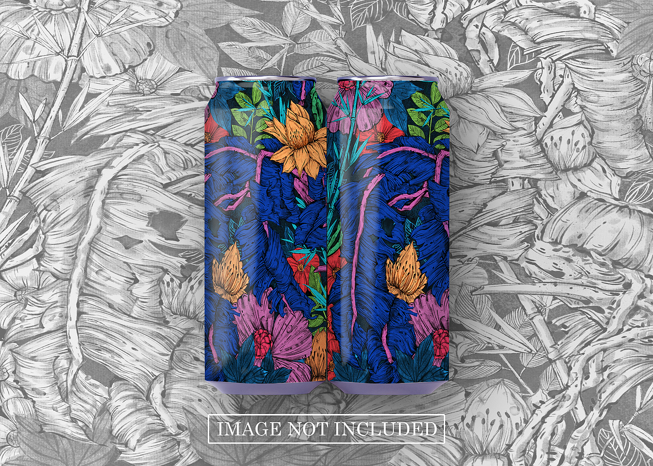 啤酒包装插画|黑白花卉|国画水墨