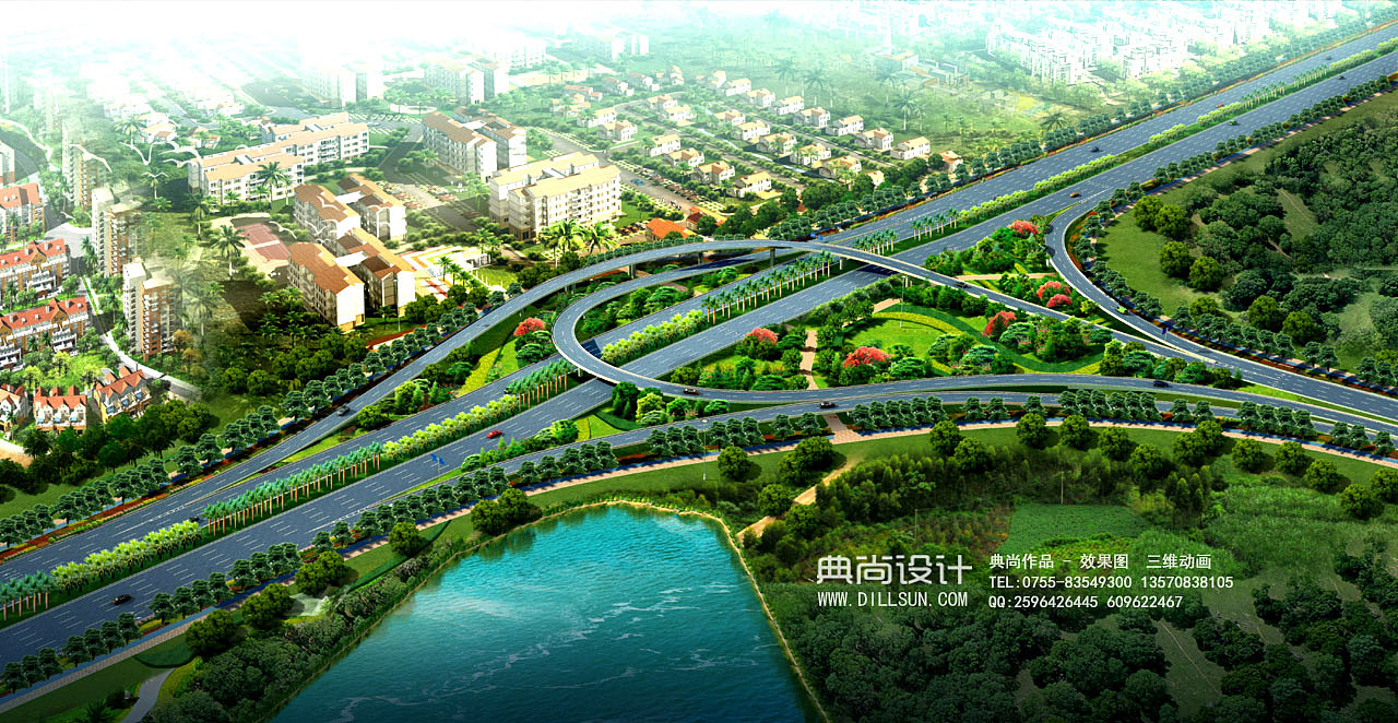 互通效果图3互通立交设计鸟瞰效