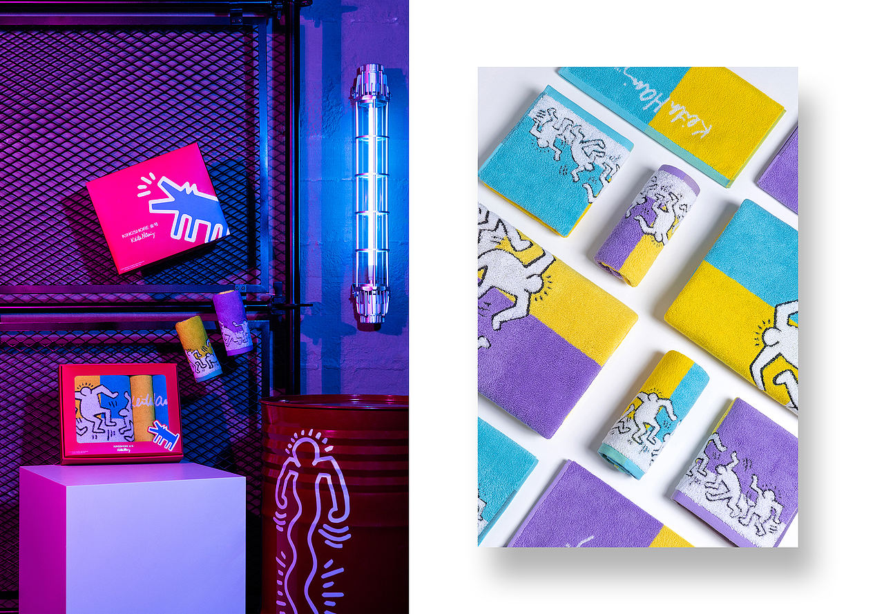 毛巾产品拍摄 Keith Haring联名款氛围场景拍摄（图ZMzQ5MDgwMzI0） - 产品摄影 - 站酷设计师北京坤师傅摄影原创素材 - 站酷ZCOOL