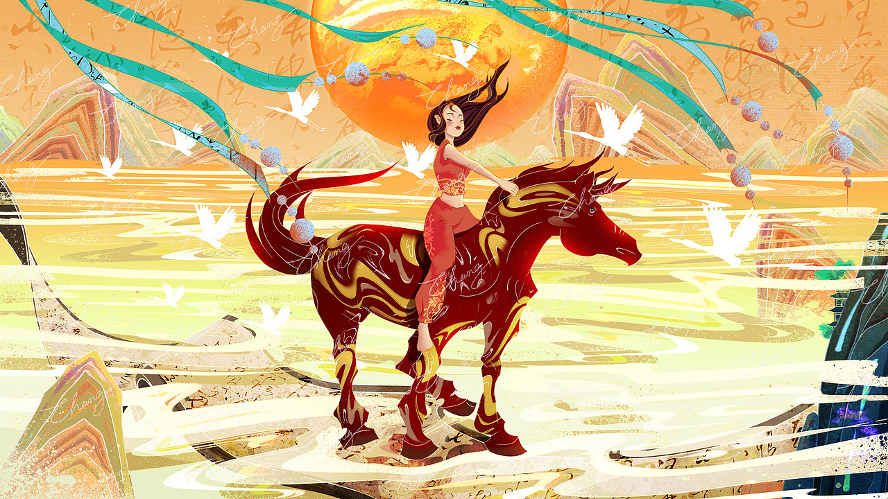 十二生肖——馬（圖ZMzI4OTI3NzQ4） - 商業(yè)插畫 - 站酷設(shè)計(jì)師橘子瓣瓣er原創(chuàng)素材 - 站酷ZCOOL