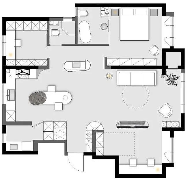 128㎡两人居,3个大洄游动线,隔而不断,空间自由开阔
