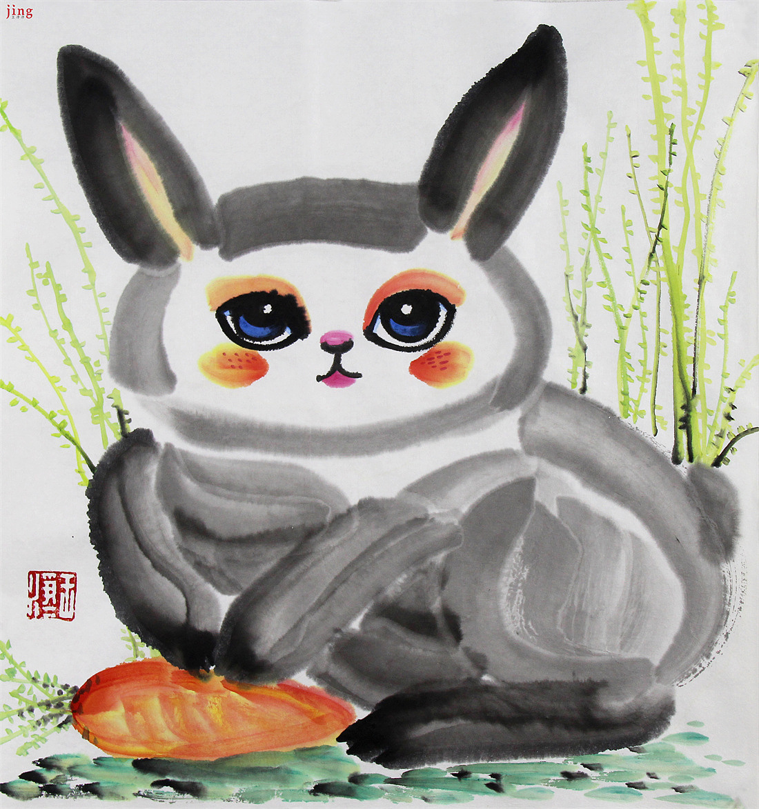 31幅萌趣可爱的兔子水墨画（适合兔年场景的国画）（图ZMzI3MDgyMzA0） - 绘本 - 站酷设计师画儿晴天原创素材 - 站酷ZCOOL