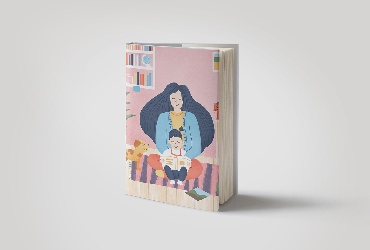 亲子阅读主题插画