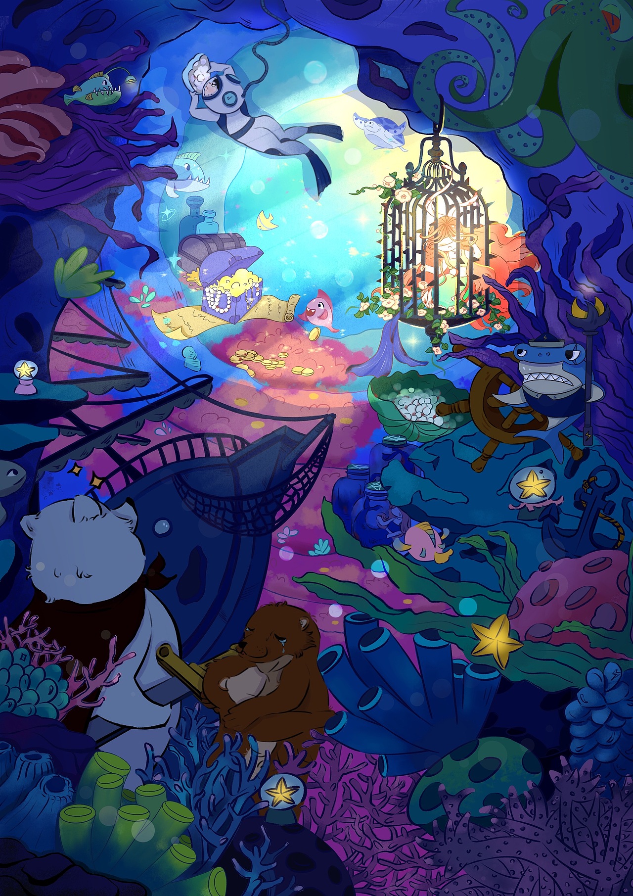 善良的美人鱼阿莱因为救起了邪恶的人类而被囚禁，幸好她的好朋友们正在组织营救她！