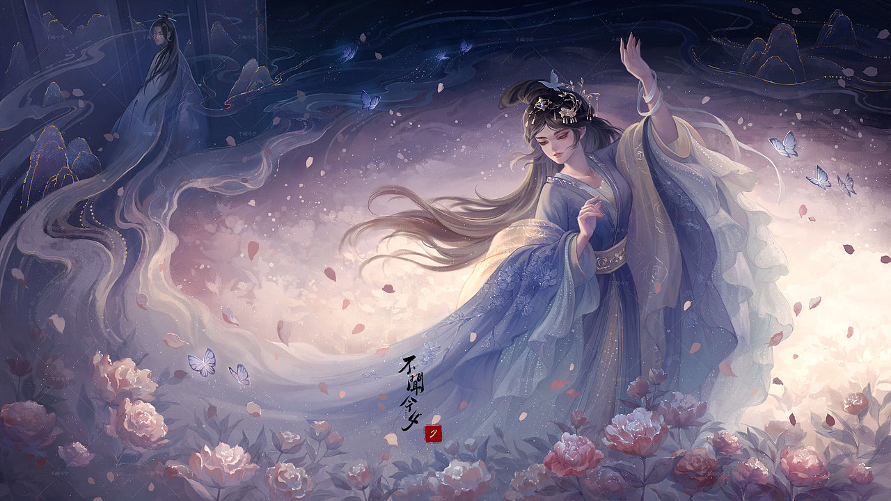 三千落花（古风插画）（图ZMzI2NDEwNjQ0） - 商业插画 - 站酷设计师不闻今夕原创素材 - 站酷ZCOOL