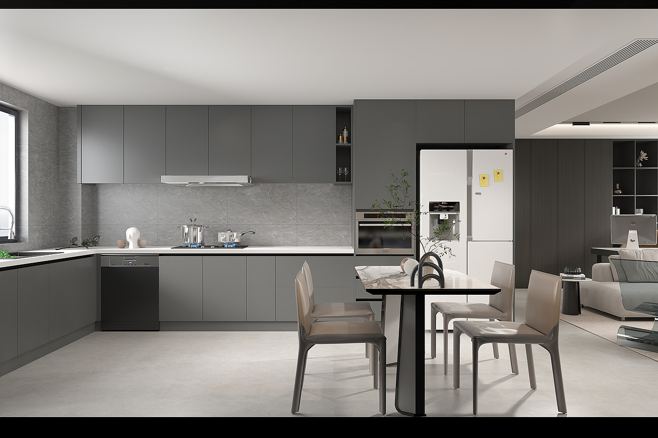 现代极简 黑白风格  整装家居 客厅厨房 餐边柜