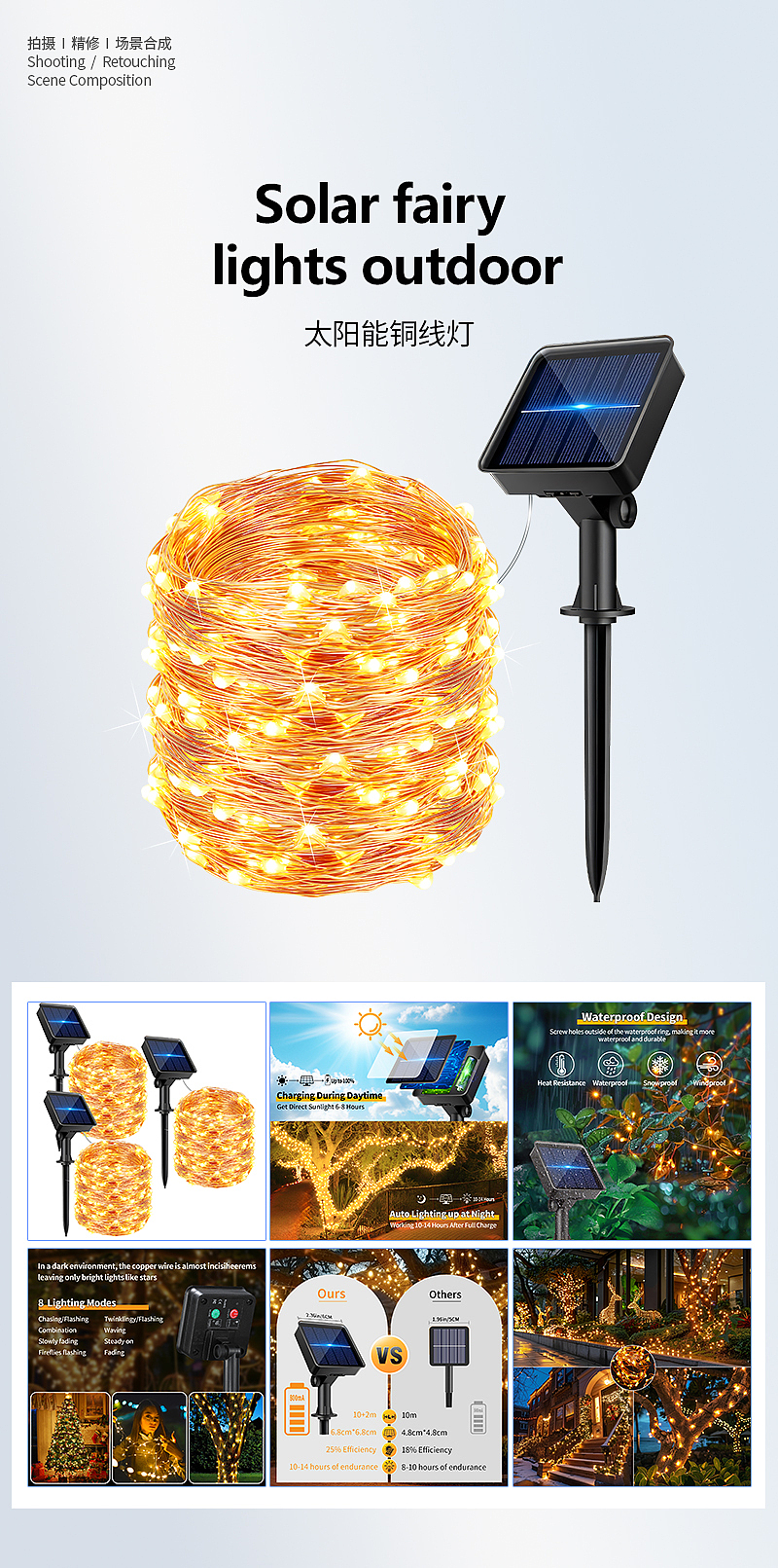 亚马逊产品-太阳能铜线灯