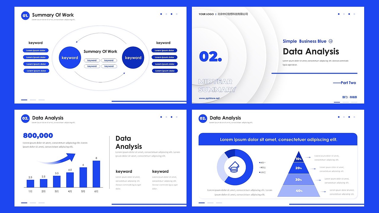 【耀你好看】互联网蓝色极简商务时尚年中总结PPT2