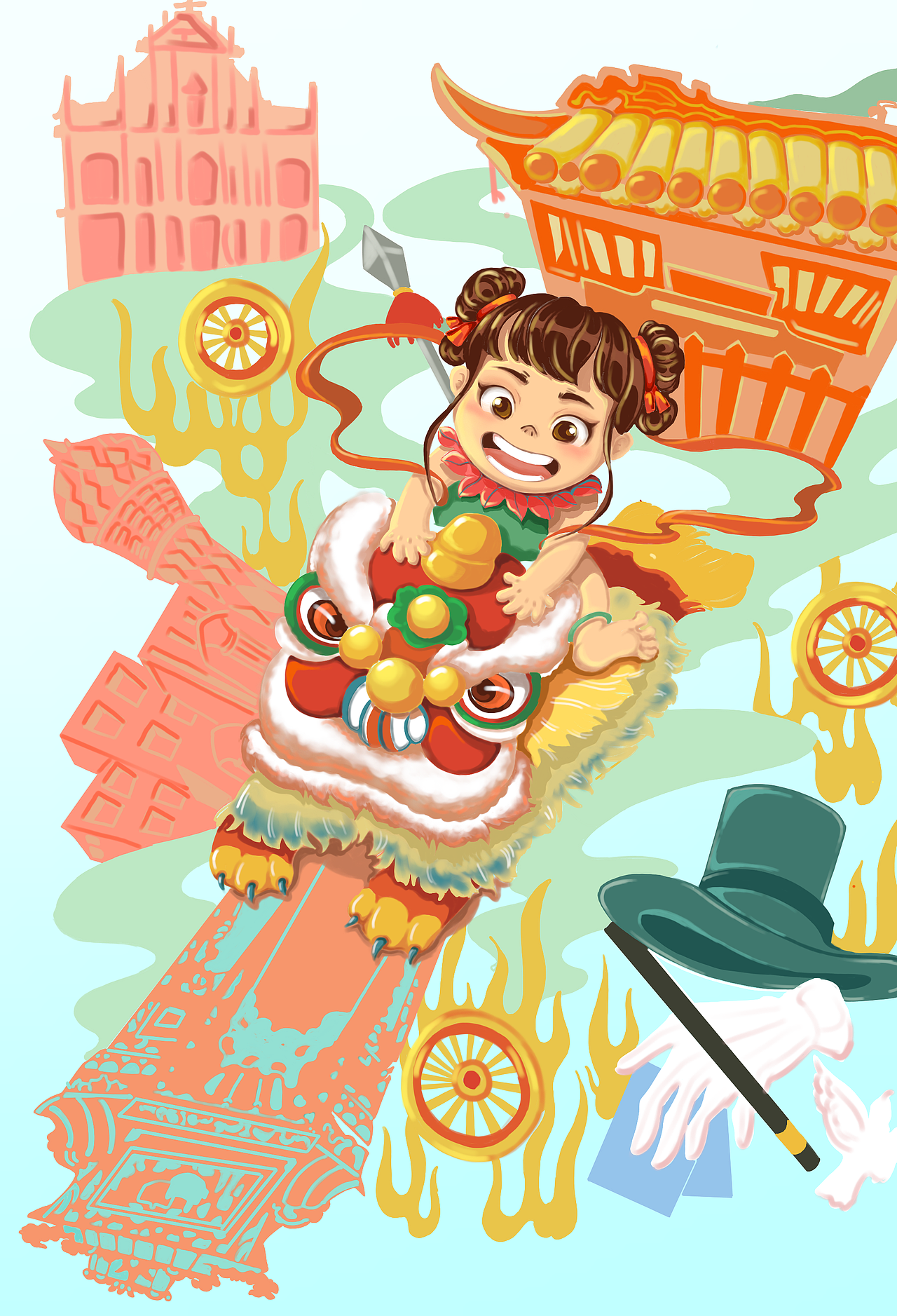 心动澳门·哪吒信俗文化创意插画（图ZMzA1MzIyMTk2） - 艺术插画 - 站酷设计师Rivb_里维本原创素材 - 站酷ZCOOL