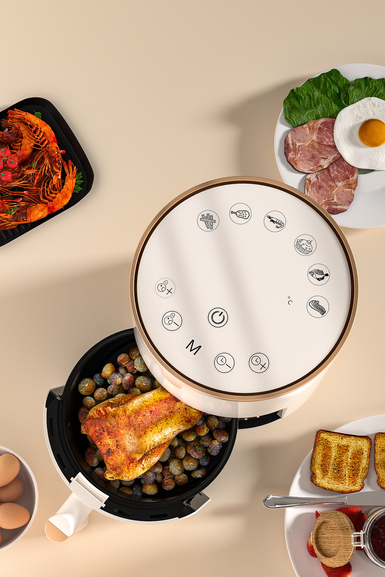 圆形空气炸锅建模渲染+渲染场景图