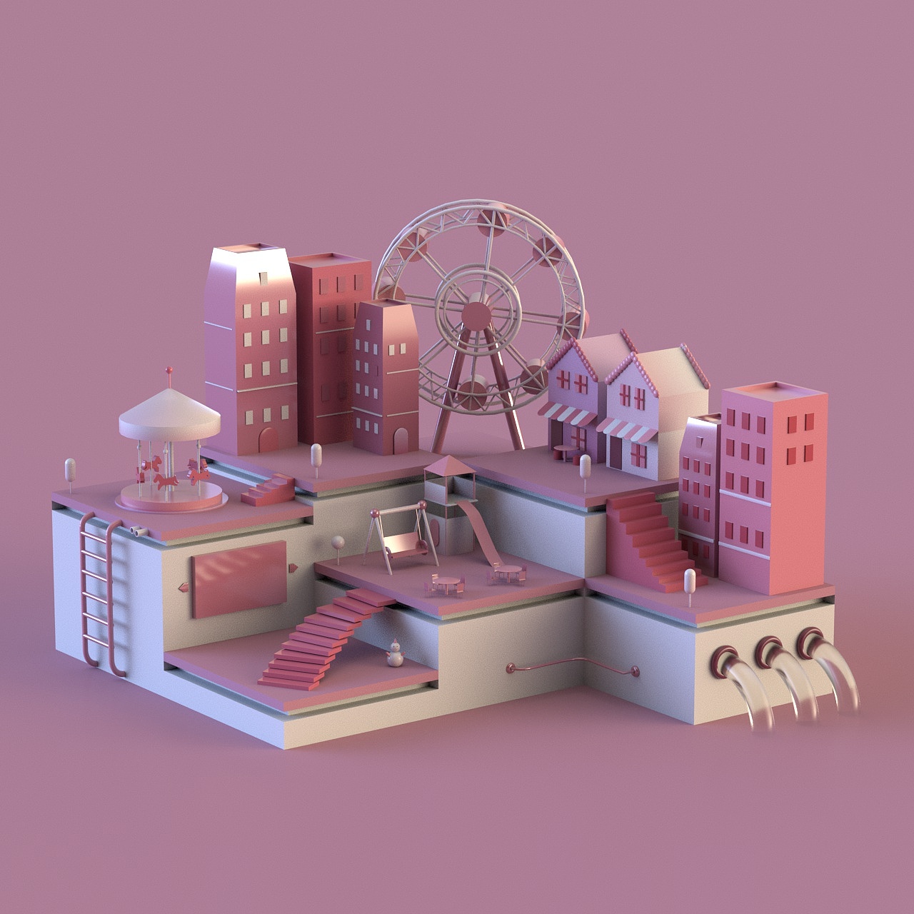 C4D建模粉色游园（图ZMzE3MjIwODgw） - 建筑/空间 - 站酷设计师蟹蟹睡了原创素材 - 站酷ZCOOL