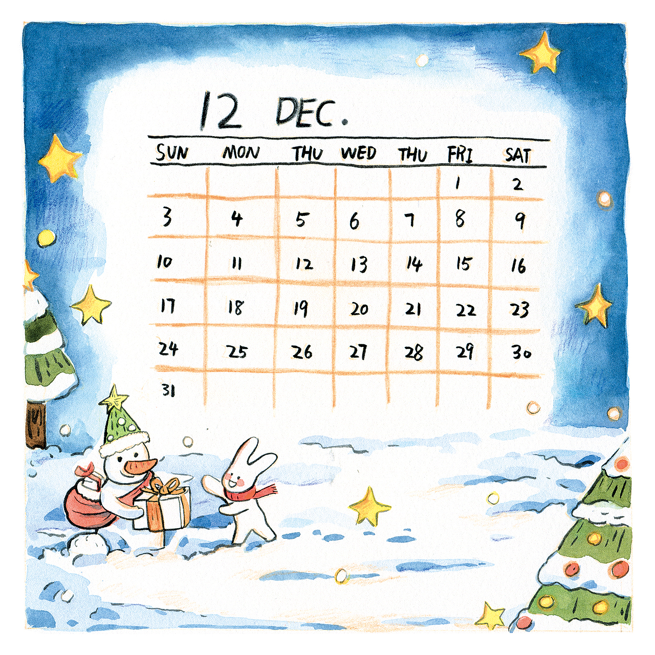 2023年日历｜和小兔子一起好好休息吧。