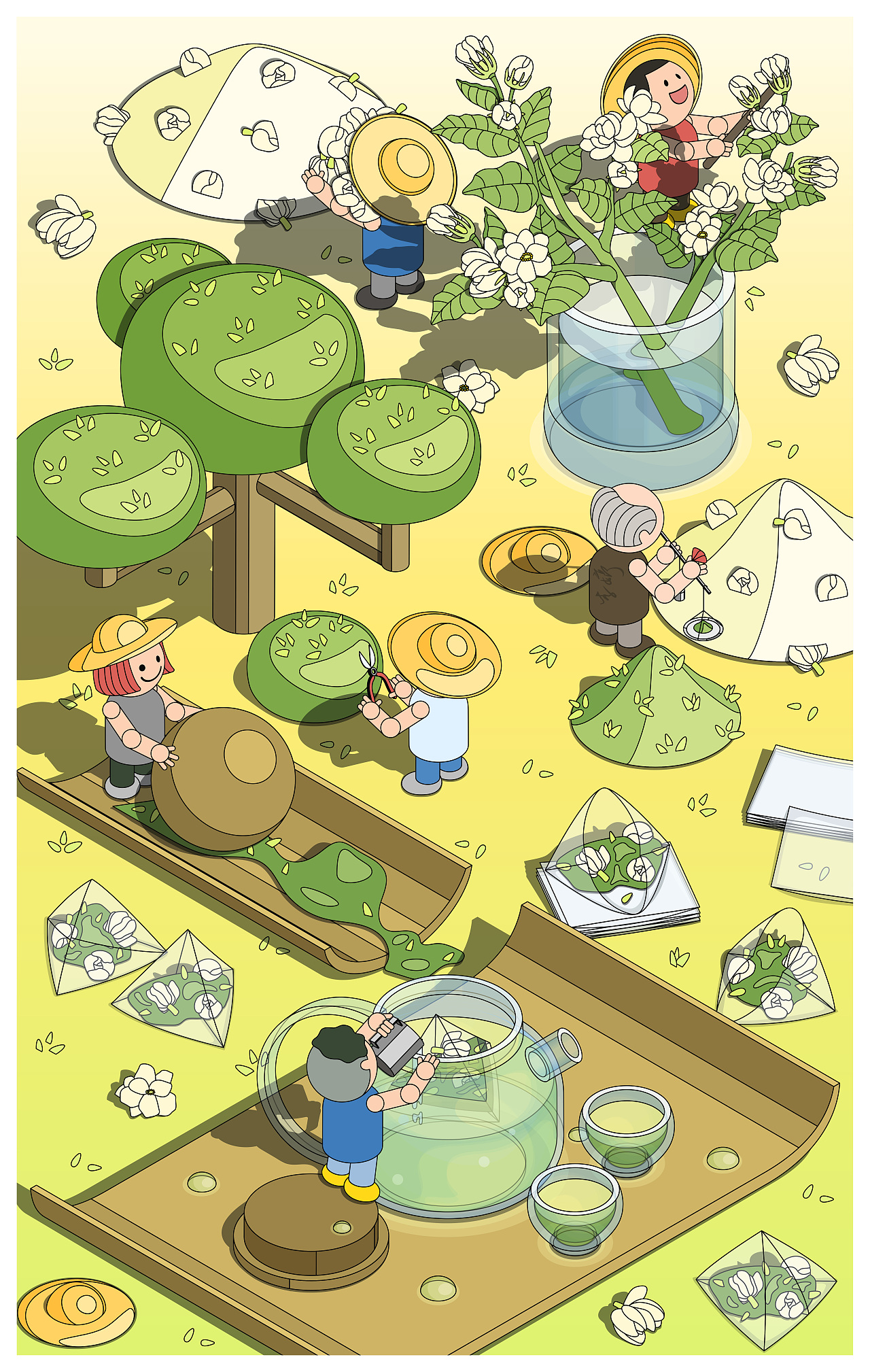 制茶梦工厂传统茶叶茶包包装插画设计茉莉花茶（图ZMzQxMTI1NDE2） - 商业插画 - 站酷设计师炖炖原创素材 - 站酷ZCOOL