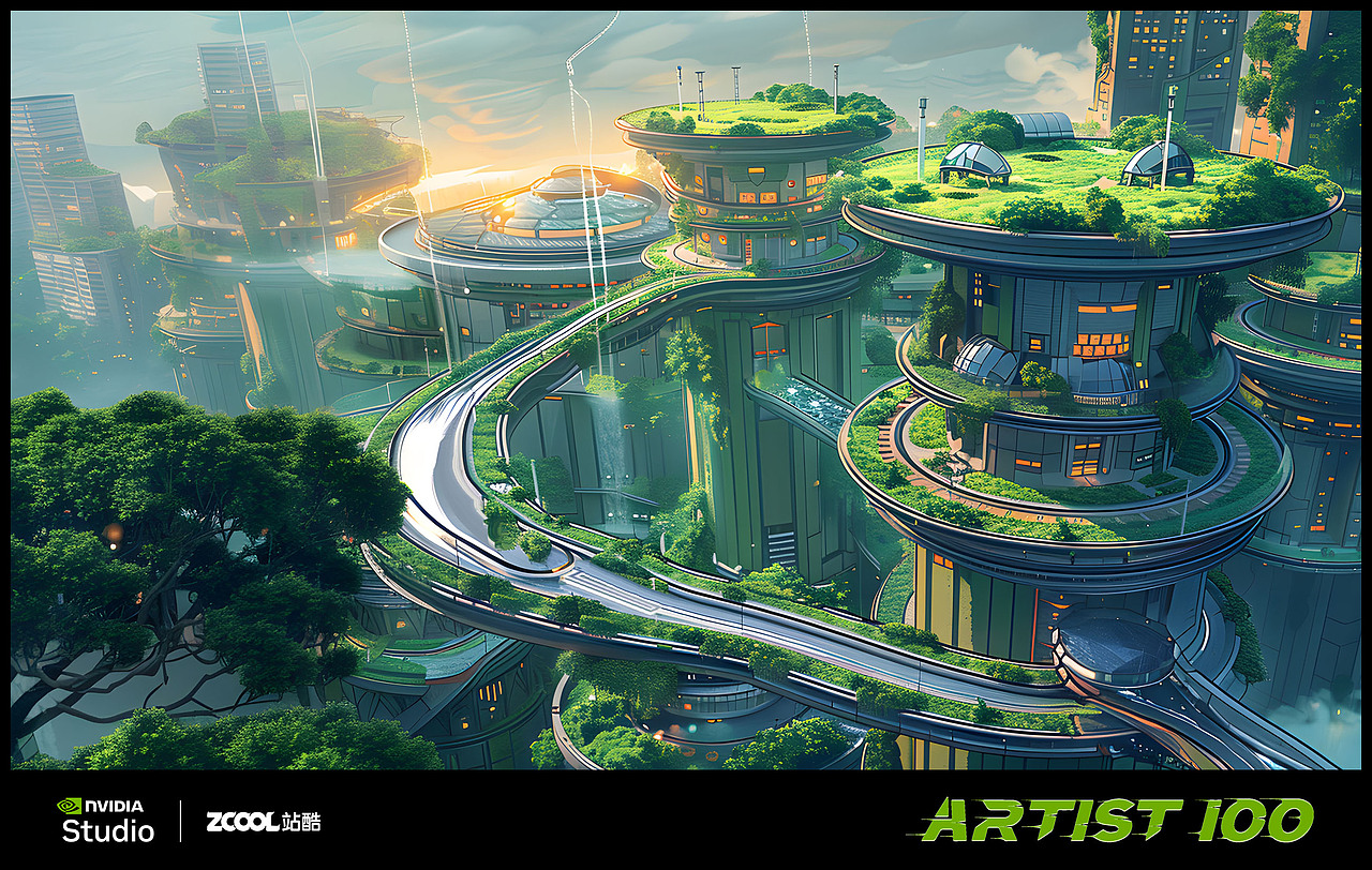 未來(lái)空中交通中轉(zhuǎn)站&雨水收集塔（圖ZMzY4MTQ5MTY4） - AI作品 - 站酷設(shè)計(jì)師Mars2024原創(chuàng)素材 - 站酷ZCOOL