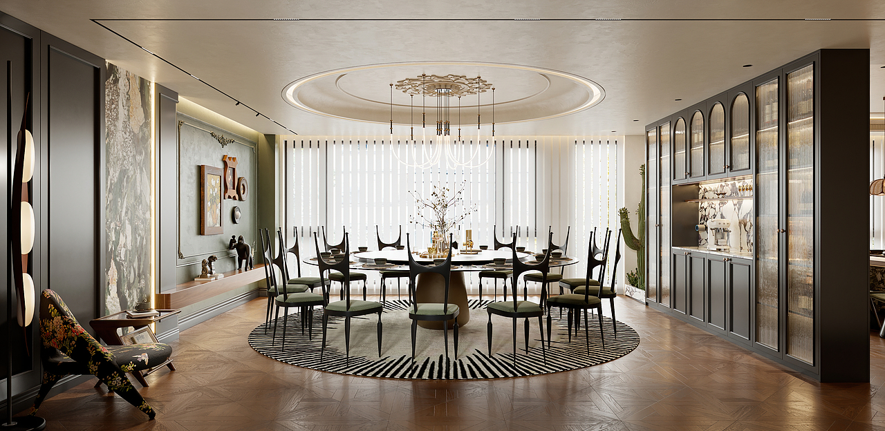 中古风客餐厅 复古法式（图ZMzU2MDU4Nzg0） - 家装设计 - 站酷设计师痞老蟹原创素材 - 站酷ZCOOL