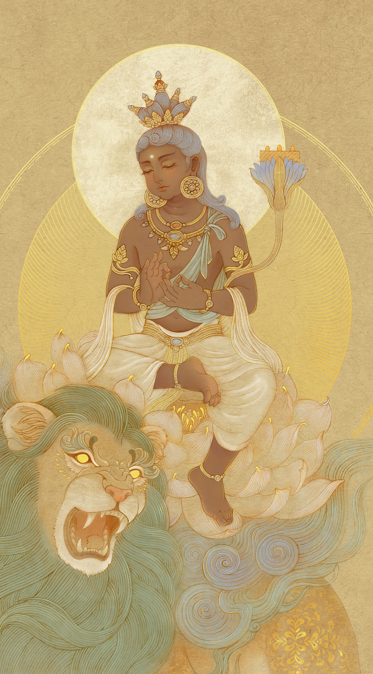 文殊师利法王子（文殊菩萨）（图ZMzQwODc1OTM2） - 绘画 - 站酷设计师藕得原创素材 - 站酷ZCOOL