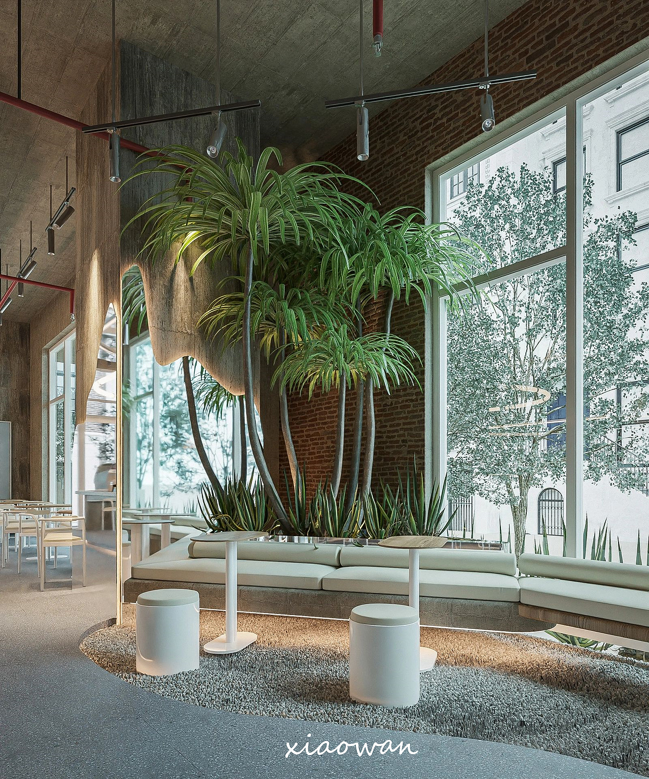 一个与自然相结合的咖啡店效果图案例