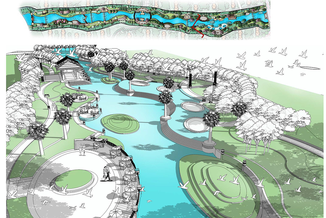 西安汤峪河生态景观设计效果图|当代景观规划