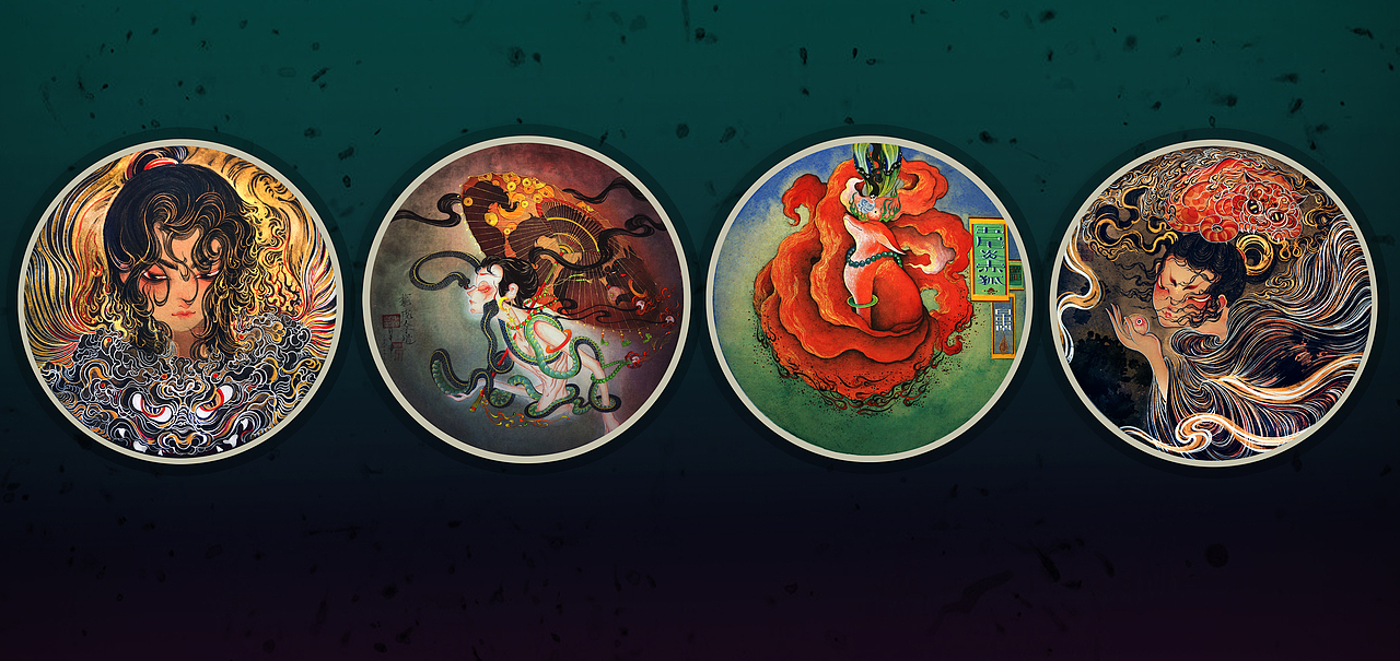 《五尾赤炎狐.竜虎伞道.破势魃.金蚩》白中南颜彩-人川