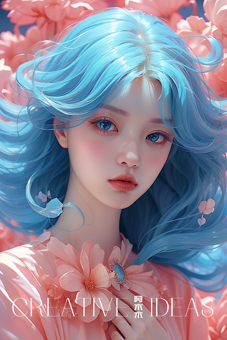 Midjourney 蓝头发少女（图ZMzU2MDQwOTQ4） - AI作品 - 站酷设计师啊沐沐1原创素材 - 站酷ZCOOL