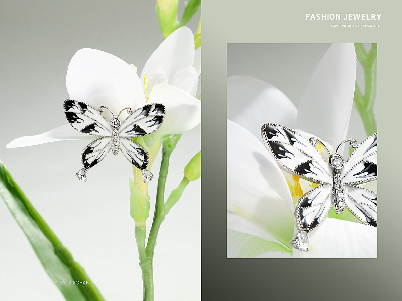 电商首饰拍摄 首饰场景 蝴蝶 胸针清新场景图