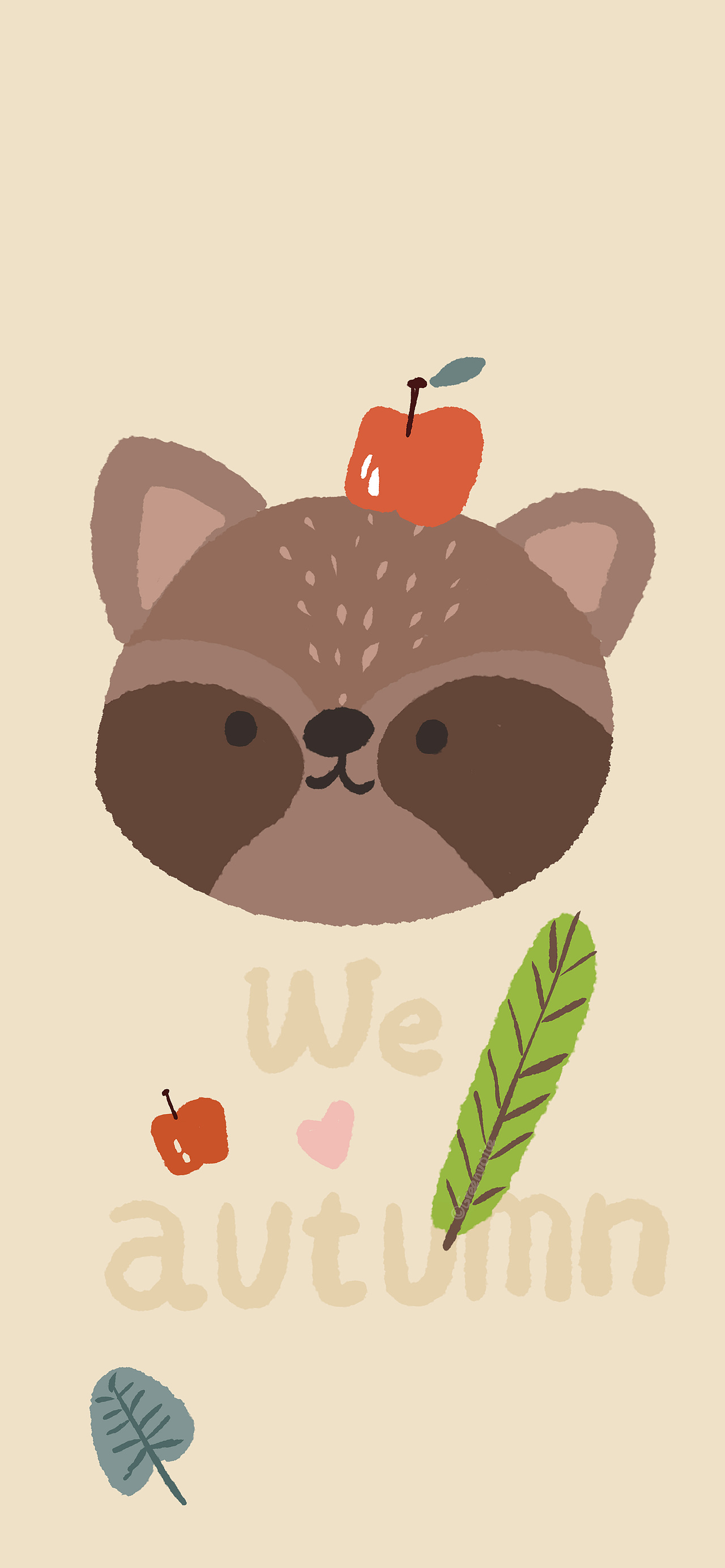 小动物秋天主题-手机壁纸-简笔画可爱兔兔狐狸小熊浣熊