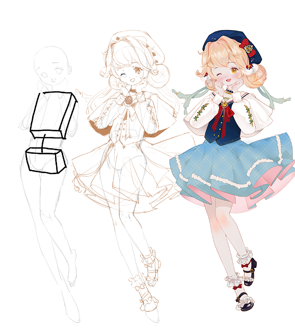 一组插画示范过程 包含红包封面