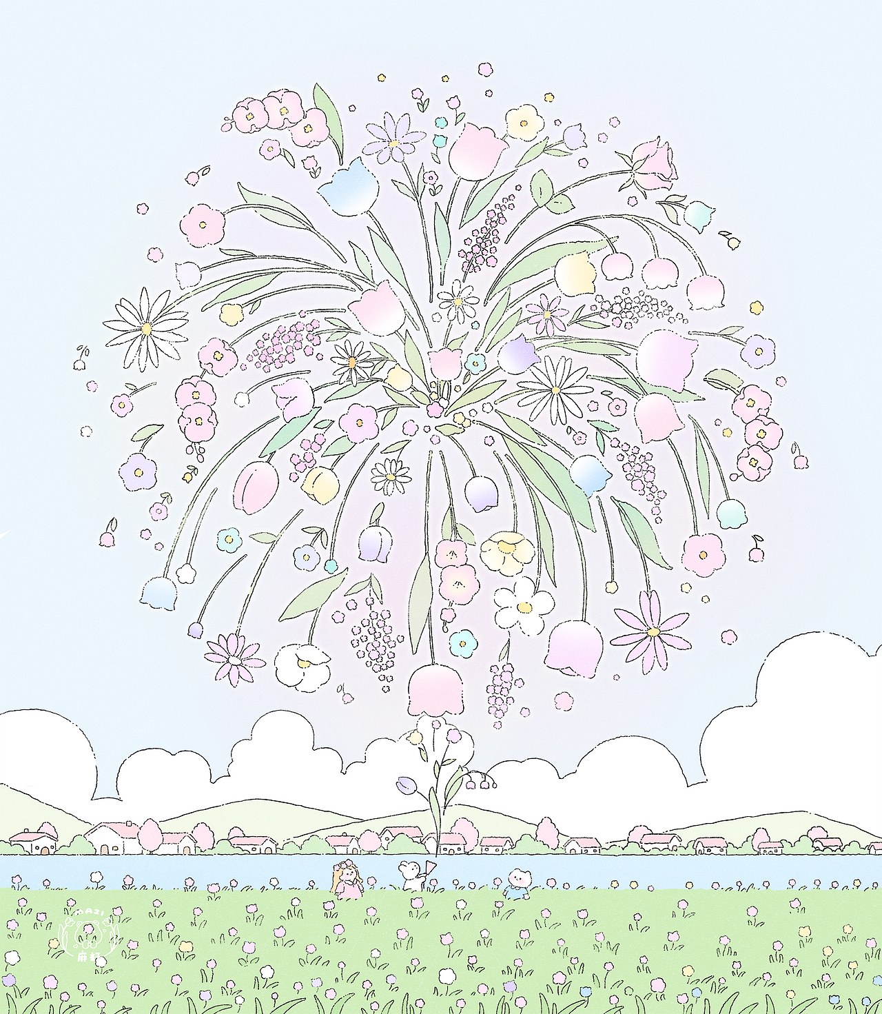 春日烟花（图ZMzY4MjE5NTY4） - 商业插画 - 站酷设计师MAZI麻籽原创素材 - 站酷ZCOOL