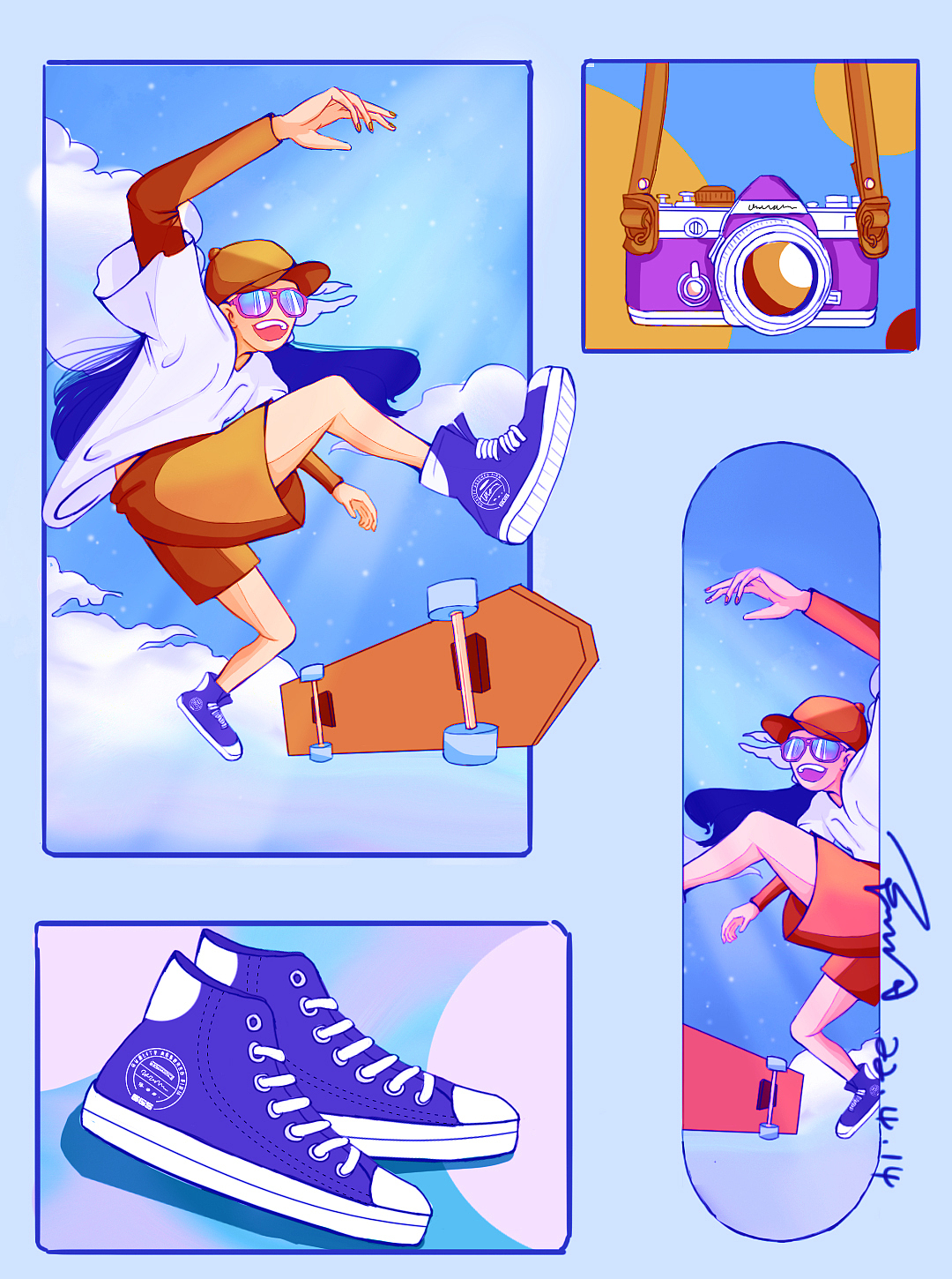 滑板女孩（图ZMjk3MjQxMDM2） - 商业插画 - 站酷设计师CHEN1Y原创素材 - 站酷ZCOOL
